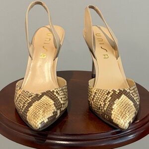 Unisa Beige Snake Print Slingback Heels